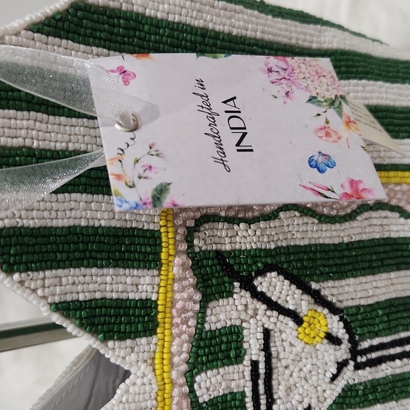 🔹️Made In india Viral Beaded Martini Green Striped Beaded Hancrafted Bag - Picture 3 of 10